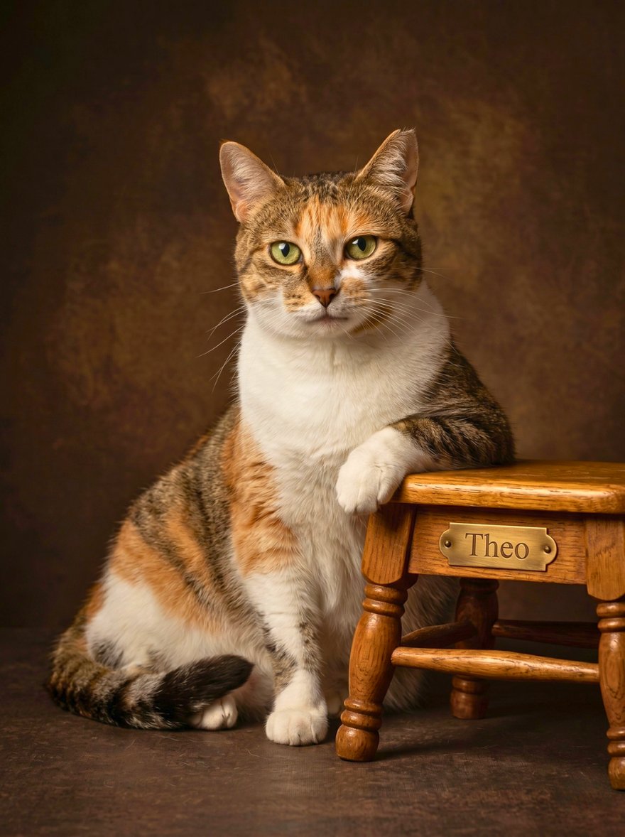 A cat in a warm, classic heritage-oil portrait