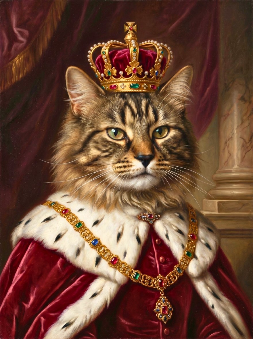 A regal portrait of a rescue cat